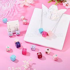 24個 8種類の不透明プリントアクリルビーズ  キューブ  ミックスカラー  13.5~15x13.5~15x13.5~15mm  穴：3.8~4mm  3個/スタイル&nbsp;MACR-TA0002-75
