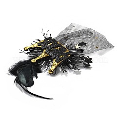 新年パーティー用アイロンヘアクリップ  メッシュ  ペットと金の玉ねぎの布のヘアアクセサリー  クラウン  160x85x16mm&nbsp;LS-OHAR-R102-01B