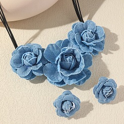 3D Rose Polyester Choker & Stud Earrings Sets&nbsp;FS-WG5AEB6-01