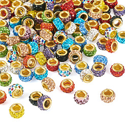 132個 12色合金ラインストーン粘土舗装大穴ビーズ  ロンデル  ミックスカラー  11.5x6.5mm  穴：5mm  11個/カラー&nbsp;ALRI-TA0001-28
