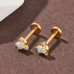 304 Stainless Steel Synthetic Opal Stud Earrings&nbsp;EJEW-B143-01G-06