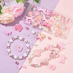 透明と不透明のアクリルビーズ100種類19個  混合図形  ピンク  9~25x10~34x3.5~28mm  穴：1.5~4mm&nbsp;MACR-FS0002-36
