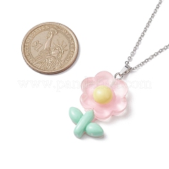 樹脂製フラワーペンダントネックレス  304ステンレススチールアズキチェーンネックレス  ミックスカラー  17.72インチ（45cm）&nbsp;NJEW-JN04727
