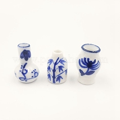 青と白の磁器花瓶ミニチュア装飾品  マイクロランドスケープガーデンドールハウスアクセサリー  小道具の装飾のふりをする  竹  菊梅文様  ホワイト  13x18~20mm  3個/セット&nbsp;BOTT-PW0001-151