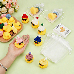 プラスチック製のアヒルのディスプレイデコレーション24セット  眼鏡とポリエステル繊維の帽子付き  オーガンジーギフトバッグ24個とダックペーパーサンキューグリーティングカード24枚  結婚式の装飾用  ミックスカラー  53x50x38mm&nbsp;DJEW-PH0002-18