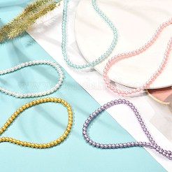 Vintage Painted Round Glass Pearl Beaded Necklace for Girl Women Mother&nbsp;NJEW-JN03665