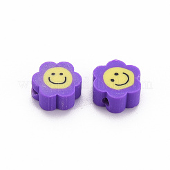 手作り樹脂粘土ビーズ  笑顔の花  青紫色  9~10x8~9x4~5mm  穴：1.4~1.6mm&nbsp;X-CLAY-N011-011A