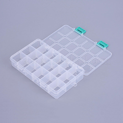 オーガナイザー収納プラスチックボックス  調整可能な仕切りボックス  長方形  ホワイト  16.5x10.8x3cm  コンパートメント：3x2.5センチメートル  18区画/ボックス&nbsp;X-CON-X0002-03