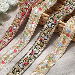 ポリエステル刺繍スパンコールリボン  洋服アクセサリー  ブラック  1-3/8インチ（36mm）&nbsp;OCOR-WH20003-39A
