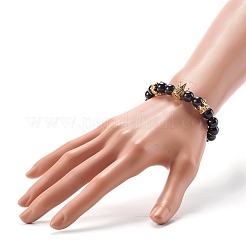 Natural Black Stone Round Beads Stretch Bracelets&nbsp;BJEW-JB06606-04