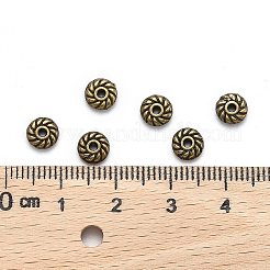 チベット風合金スペーサービーズ  フラットラウンド  カドミウムフリー＆鉛フリー  アンティークブロンズ  6x6x2mm  穴：1mm&nbsp;K0P9F071