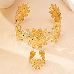 Flower Alloy Cuff Bangles & Cuff Rings Sets&nbsp;FS-WGBD273-01