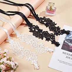 4足2色ナイロン刺繍レースアンクレット（トゥリング付き）  ブライダル用の花柄裸足サンダル  ブラック＆ホワイト  930x80x1mm  2ペア/カラー&nbsp;AJEW-CP0007-42