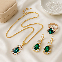 2 Colors Rhinestone Teardrop Leverback Earrings & Pendant Necklaces & Rings&nbsp;SJEW-HY0001-22B