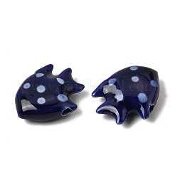 手作りの陶器ビーズ  点のある魚  手描き  プルシアンブルー  18x21x7mm  穴：2mm&nbsp;PR-Z001-02F