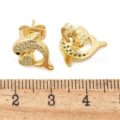 マイクロパヴェキュービックジルコニアスタッドピアス  長持ちメッキ  18KGP本金メッキ  イルカ  12.5x13.5mm&nbsp;EJEW-D305-05G