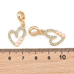 合金エナメルヨーロピアンダングルチャーム  ピンクのハート型、大きな穴の開いたペンダント、クリスタルラインストーン付き  ラックめっき  長持ちメッキ  ゴールドカラー  29.5mm  穴：4.3mm&nbsp;AL-CBAC2D3-16G
