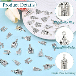 50pcs5スタイルチベットスタイル亜鉛合金ペンダント  混合建築のチャーム  鉛フリー＆カドミウムフリー  アンティークシルバー  18~28x10~16x1.5~5mm  穴：1.8~3mm  10個/スタイル&nbsp;TIBEP-YW0002-36