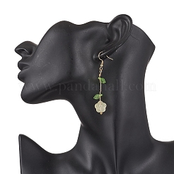 花ガラスダングルのピアス  アクリルと  ゴールドカラー  ライトカーキ  60x12mm&nbsp;EJEW-JE06445-02