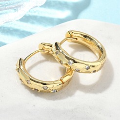 Brass Micro Pave Clear Cubic Zirconia Hoop Earrings&nbsp;EJEW-A132-17G