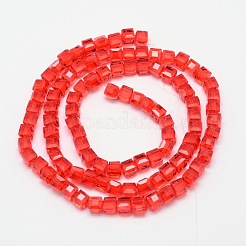 ファセットキューブ透明なガラスビーズ連売り  レッド  5.5x5.5x5.5mm  穴：1mm  約94個/連  20.4インチ&nbsp;X-EGLA-E041-5mm-D07