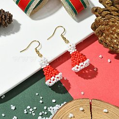 Christmas Hat Glass Seed Braided Dangle Earrings&nbsp;EJEW-MZ00234