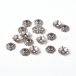 チベット風ビーズキャップ  鉛フリー＆カドミウムフリー  花  アンティークシルバー  8x2.5mm  穴：2mm&nbsp;LFH10352Y