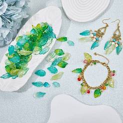 100個透明ガラスペンダント  葉のチャーム  ミックスカラー  11.5~34x10.5~17x3~9mm  穴：1~1.5mm&nbsp;GLAA-SZ0001-96