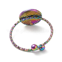イオンプレーティング(IP) 304 ステンレススチール フラットラウンドオープンカフリング 女性用  虹色  内径：18mm&nbsp;RJEW-M149-14RC