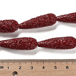 合成サンゴ彫刻ビーズ連売り  染め  ティアドロップ  暗赤色  34x10.5mm  穴：1.2mm  約11個/連  14.65''（37.2センチメートル）&nbsp;CORA-C003-09A-02