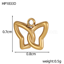 304ステンレススチールチャーム  蝶  イオンプレーティング（ip）  14KGP本金メッキ  7x8mm&nbsp;STAS-OY007-22G