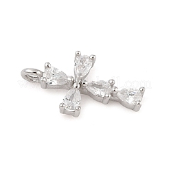 スターリングシルバーのクリアキュービックジルコニアチャーム925個  クロス  ロジウムメッキ  プラチナ  14.5x7.5x3mm  穴：1.4mm&nbsp;STER-NH0015-01P