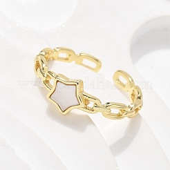 女性用真鍮シェルカフリング  カドミウムフリー＆鉛フリー  スター  16KGP本金メッキ  内径: 調節可能&nbsp;RJEW-C126-11G