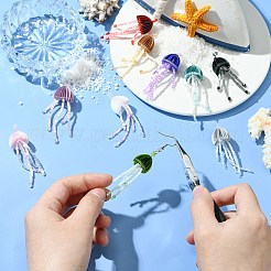 10個 10色 手作りガラスシードビーズ  織機模様  銅線と  クラゲ  ミックスカラー  45~61x13~18x13~18mm  穴：1.8mm&nbsp;SEED-CJ0001-26