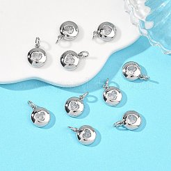 シーグレース バレンタインデー 真鍮製クリアキュービックジルコニアチャーム  フラットラウンド ハート柄チャーム付き  カドミウムフリーと鉛フリー＆ニッケルフリー  プラチナメッキ  9.5x8x2.5mm  穴：2.5mm&nbsp;XGRQ3P533-594P