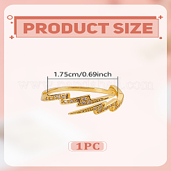 真鍮カフリング1個  稲妻  ラインストーン付き  ゴールドカラー  7.5mm  usサイズ7 1/4(17.5mm)&nbsp;RJEW-LP0005-09