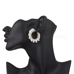 Glass Flower Hoop Earrings&nbsp;EJEW-TA00733