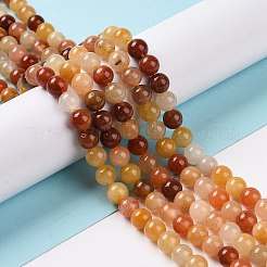 天然の金色のシルク翡翠ビーズ連売り  ラウンド  10mm  穴：1mm  約37個/連  15.04インチ（38.2cm）&nbsp;G-L555-05-10mm