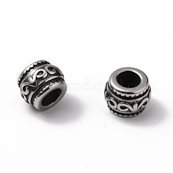 304ステンレススチールヨーロピアンビーズ  大穴ビーズ  ロンデル  アンティークシルバー  12x9.5mm  穴：6mm&nbsp;STAS-Z015-26AS