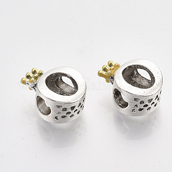 合金ヨーロピアンビーズ  薄黄色のエナメル  大穴ビーズ  クラウン  アンティークシルバー  14.5x10.5x7mm  穴：4.5mm&nbsp;MPDL-S067-42