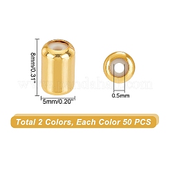 100個2色真鍮ビーズ  ゴム入り  コラム  スライダービーズ  ミックスカラー  6x4mm  穴：0.5mm  50個/カラー&nbsp;KK-PH0004-14