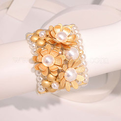 女性用フラワー合金＆ABSプラスチックパールバングル  ゴールドカラー  内径：2-3/8インチ（6cm）&nbsp;FS-WG764D9-01
