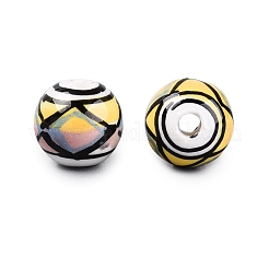 手作りの陶器ビーズ  手描きの磁器  ラウンド  シャンパンイエロー  10~10.5mm  穴：1.6~4mm&nbsp;PORC-Q007-07F