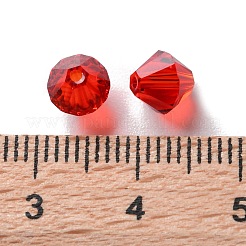 K9ガラス  模造オーストリアクリスタルビーズ  多面カット  双円錐形  レッド  6x6x6mm  穴：0.9mm&nbsp;GLAA-R001-08-17