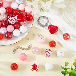 ミックススタイルのアクリルビーズセット50個  ラウンド＆ハート  ミックスカラー  19~20mm  穴：2mm&nbsp;SACR-PA0001-22