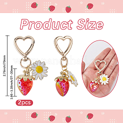 2Pcs Strawberry & Flowers Alloy Enamel & Acrylic Pendant Decoration&nbsp;HJEW-SP0001-12B
