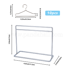鉄製の人形用洋服ラックとハンガー  ドールハウス家具アクセサリー用  プラチナ  ラック：150x56x115mm  1 PC  ハンガー：26x40x2.5ミリメートル  10pc&nbsp;DJEW-FH0001-18P