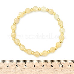 天然の金色のシルク翡翠と真鍮のビーズを使った女性用ストレッチブレスレット  ラウンド  18KGP本金メッキ  ビーズ：7mm  内径：1.97インチ（5cm）&nbsp;BJEW-JB14040