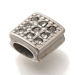 304ステンレススチールラインストーンビーズ  正方形  ステンレス鋼色  7x7x4mm  穴：4x2mm&nbsp;STAS-G350-21P