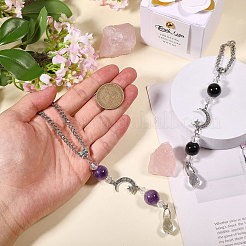 2Pcs Natural Black Onyx & Amethyst & Glass Car Rearview Mirror Pendant Decoration&nbsp;HJEW-CA00066